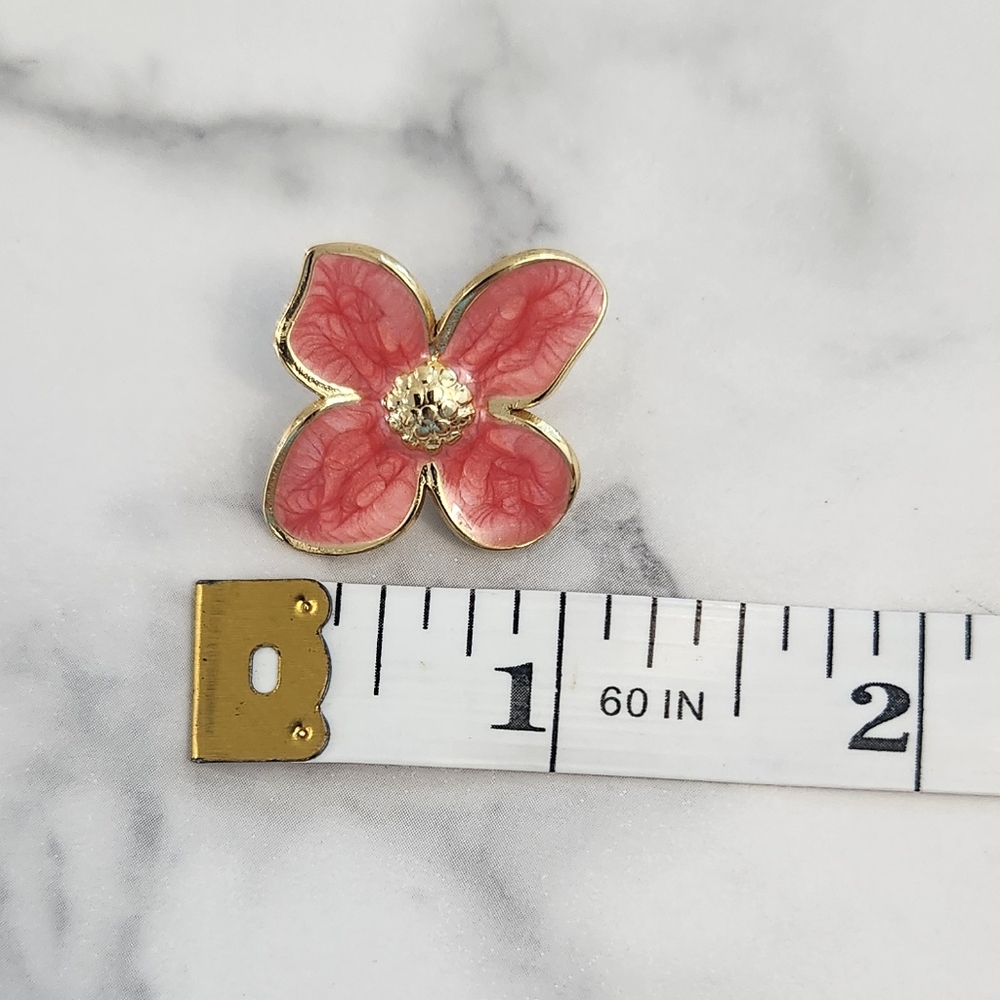 Gold & Pink Enamel Floral Stainless Steel Stud Earrings - Picture 5 of 10